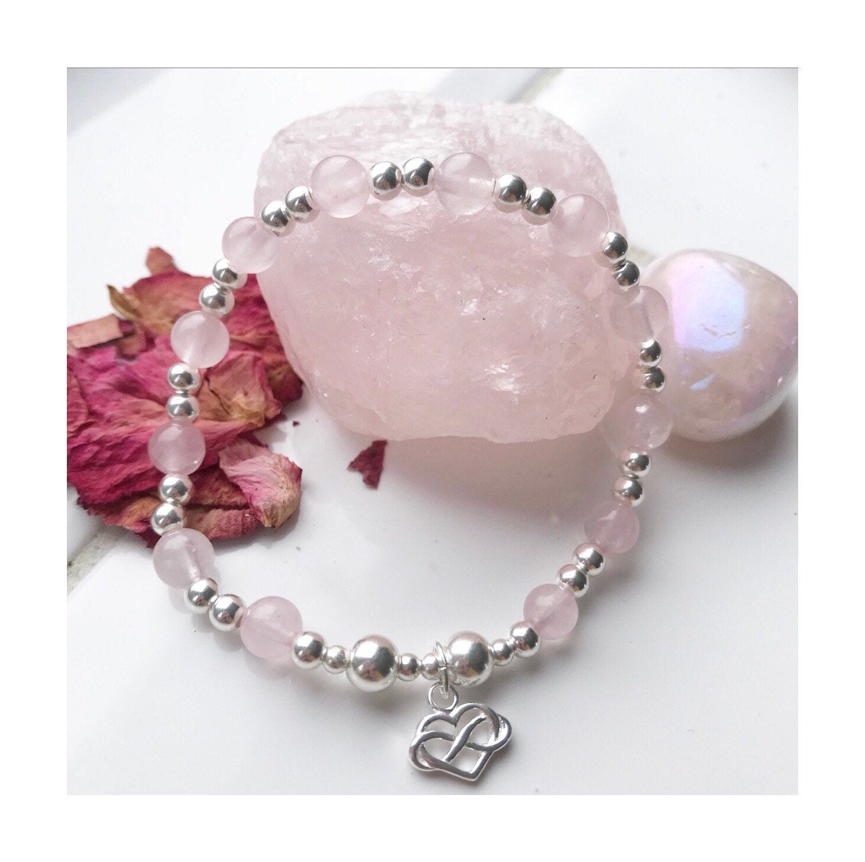 The Amore Stacking Bracelet Sterling Silver and Rose Quartz