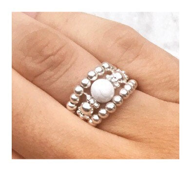 Howlite Sterling Silver 3 Ring Stack