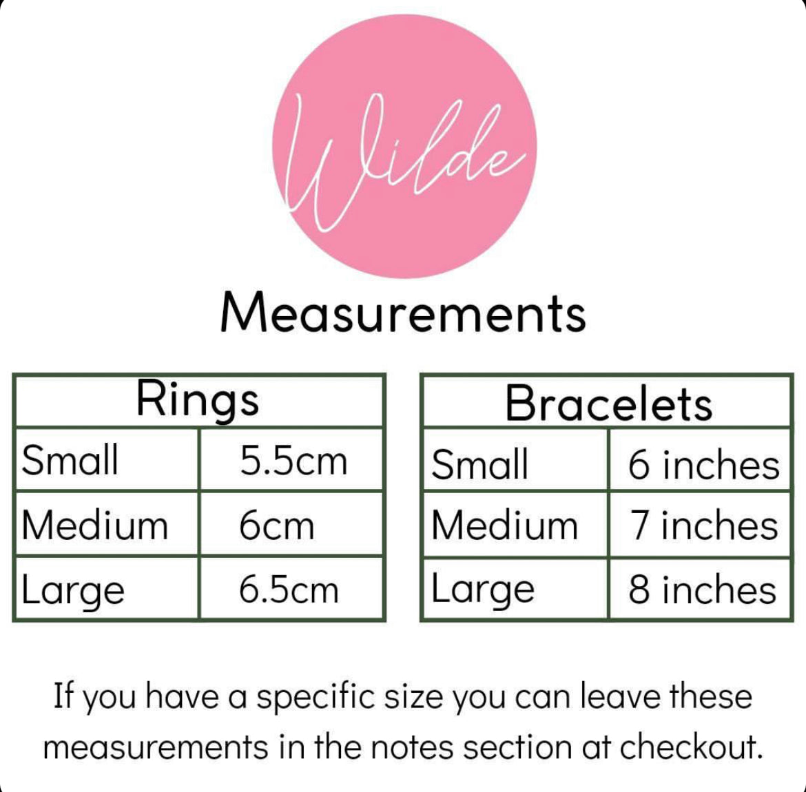 handmade stacking jewellery size guide