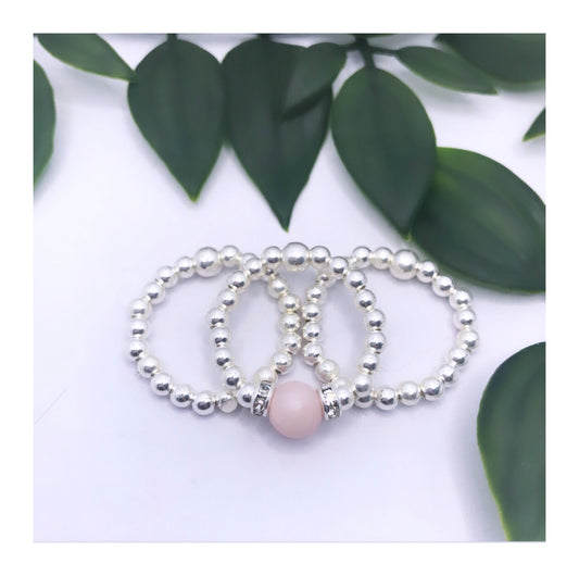 Pink Opal Sterling Silver 3 Ring Stack