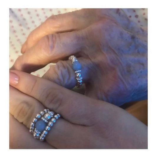 crystal healing memory jewellery handmade boho chic  sterling silver ring stack photo with grandma
